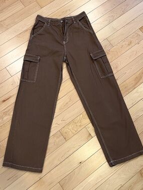 H&M Brown Cargo Pants | Wide Leg Utility Pants | Size 6